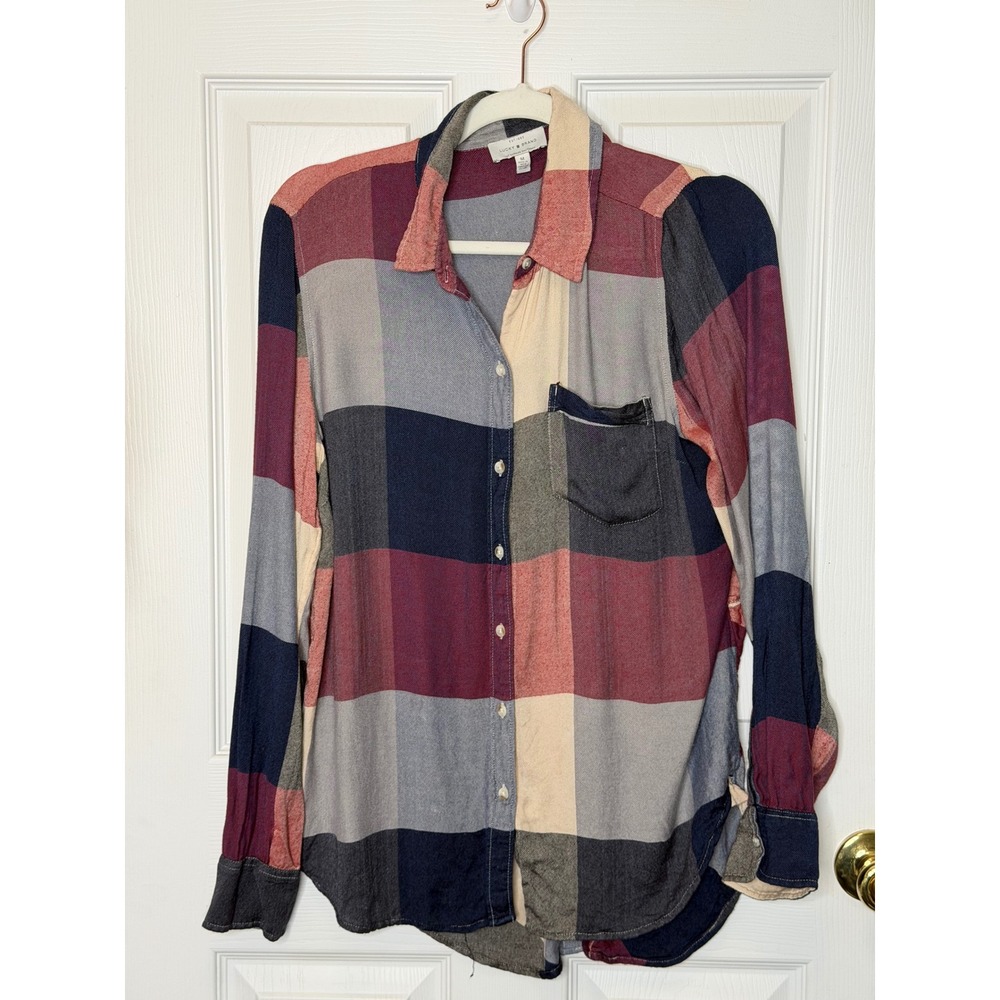 Lucky Brand Button Down Shirt Plaid Modal Viscose Blend Casual Medium - Picture 3 of 9